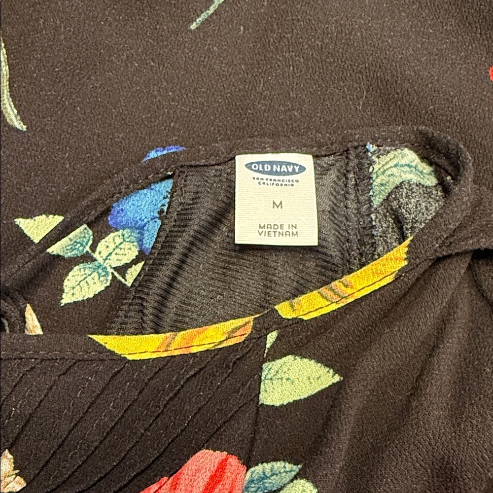 Old Navy Black Floral Tie Back Mini Dress Womens Medium - Picture 2 of 11
